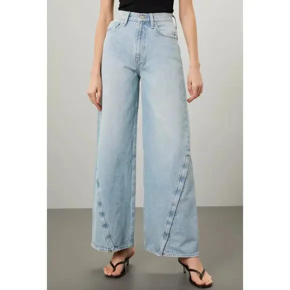 Hudson James MSI Wide Leg Jeans Denim SIZE 27 Light Wash Zipper High Rise $265 - Picture 2 of 12